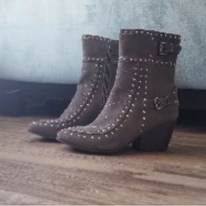 Vaneli Gray Studded Suede Ankle Boots